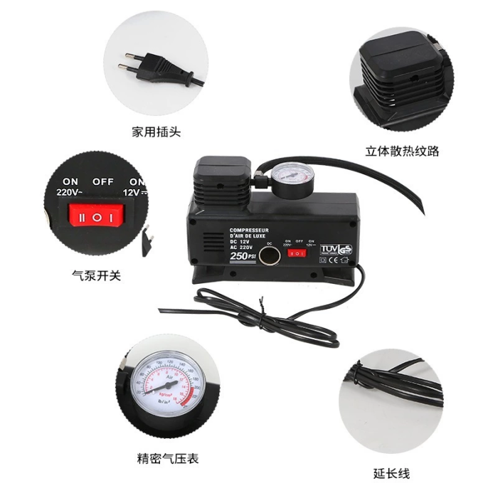 KESGİN MARKET® 220v Ile 12v Oto Elektriği Çalışan Hava Lastik Şişirme Kompresörü 250 Psı Çok Amaçlı Yol Yardımı