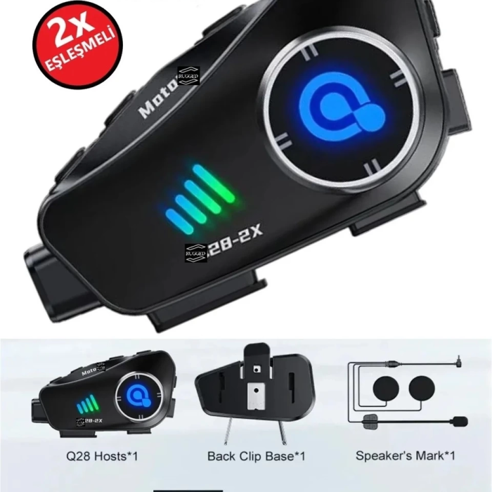 KESGİN MARKET® Q28 2x 2 Eşleşmeli Motosiklet Kask Bluetooth Kulaklık 1080p Kamera Su Geçirmez Intercom