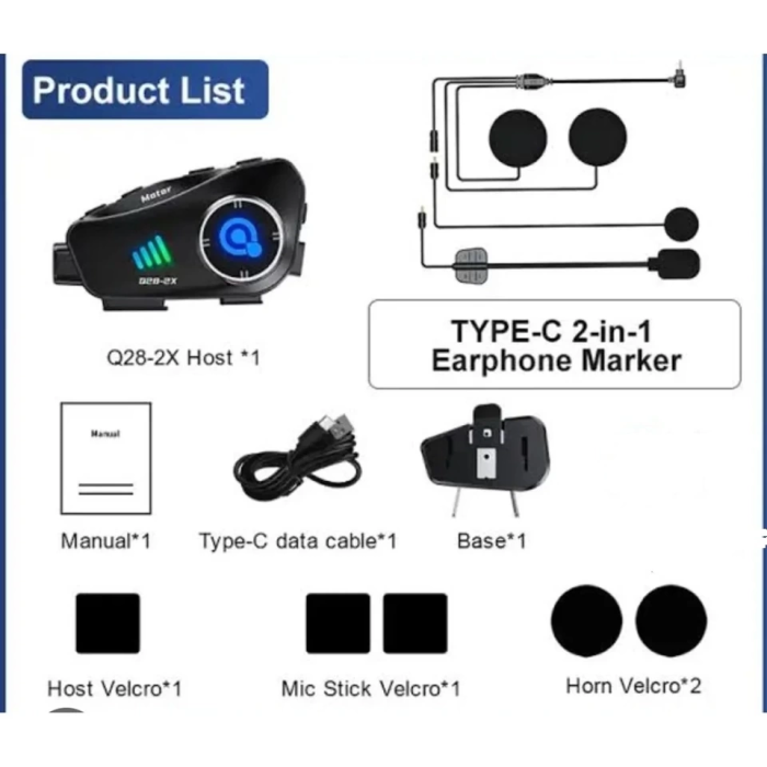 KESGİN MARKET® Q28 2x 2 Eşleşmeli Motosiklet Kask Bluetooth Kulaklık 1080p Kamera Su Geçirmez Intercom