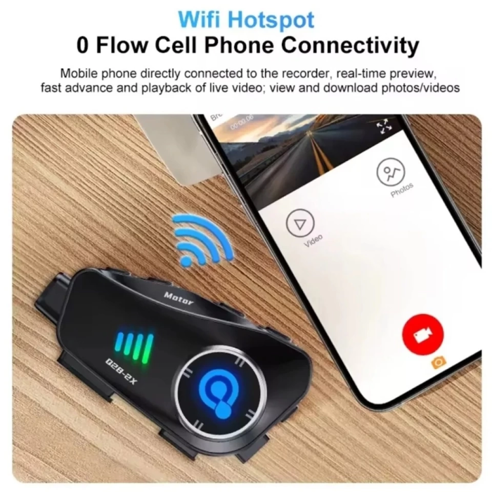 KESGİN MARKET® Q28 2x 2 Eşleşmeli Motosiklet Kask Bluetooth Kulaklık 1080p Kamera Su Geçirmez Intercom