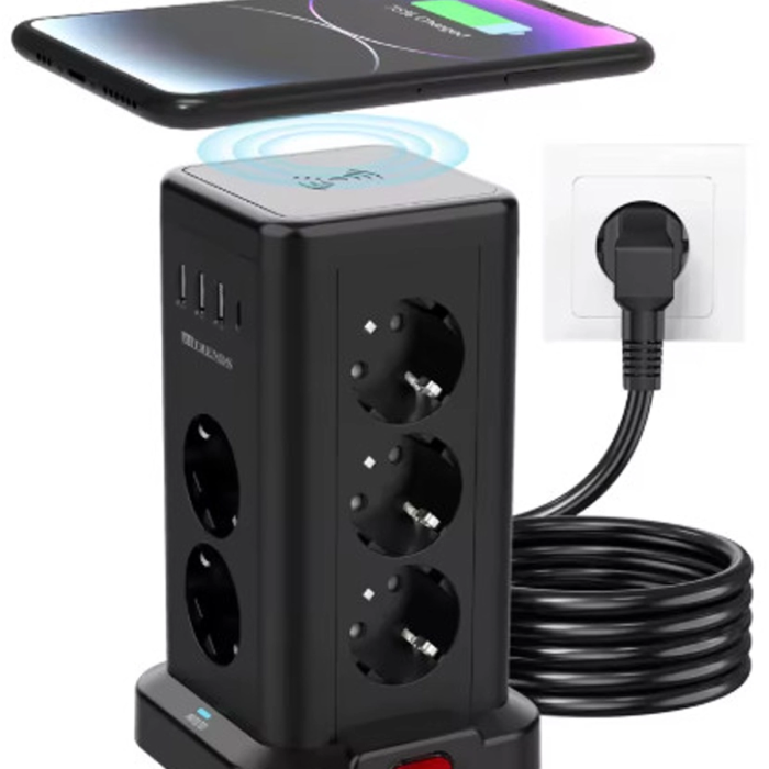KESGİN MARKET® Wp711 Akım Korumalı Priz Kablosuz Şarj İstasyonu 11x Soket 3x Usb 1xtype-c Kablolu Grup Priz