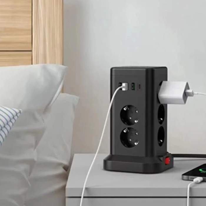 KESGİN MARKET® Wp711 Akım Korumalı Priz Kablosuz Şarj İstasyonu 11x Soket 3x Usb 1xtype-c Kablolu Grup Priz