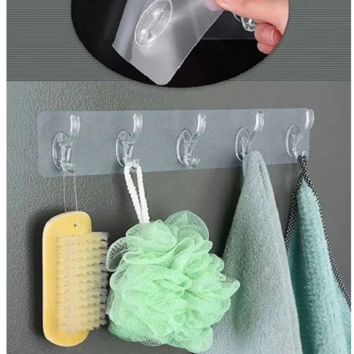 KESGİN MARKET® 2 Adet Kendinden Yapışkanlı Güçlü Şeffaf 5li Askılık - Kapı Arkası Mutfak Duvar Banyo