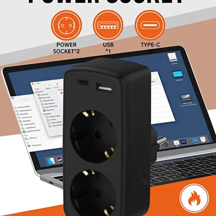 KESGİN MARKET® Çoklu Priz Yüksek Gerilim Korumalı 2’li Priz 1xusb 1xtype-c Çıkışlı Grup Priz Çoğaltıcı