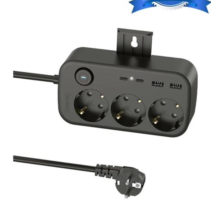 KESGİN MARKET® Akım Korumalı Priz 2 Usb + 2 Type-c Girişli 2 Metre Kablosu Anahtarlı Ve Duvara Monte Edilebilir