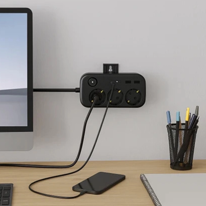 KESGİN MARKET® Akım Korumalı Priz 2 Usb + 2 Type-c Girişli 2 Metre Kablosu Anahtarlı Ve Duvara Monte Edilebilir