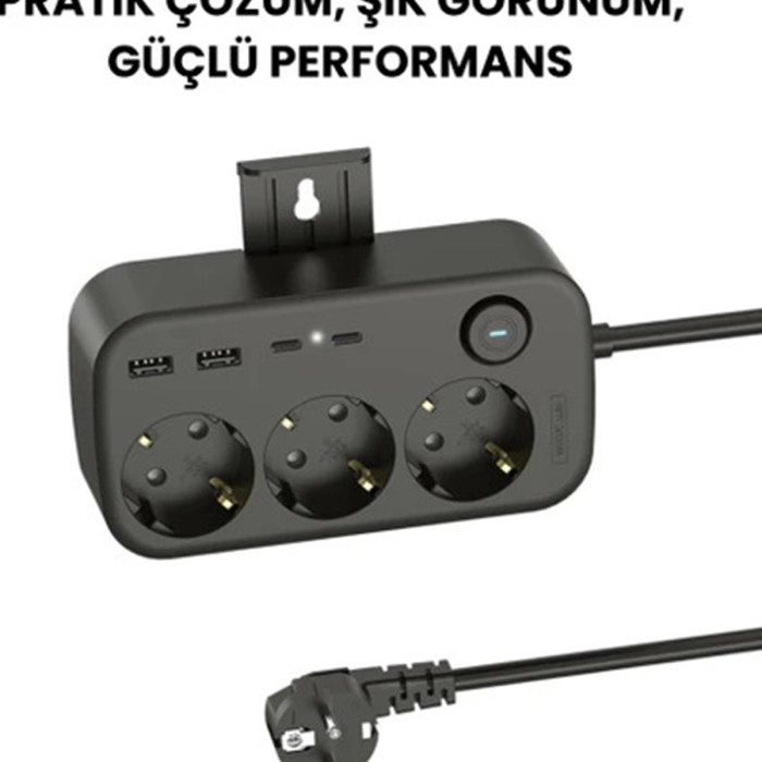 KESGİN MARKET® Akım Korumalı Priz 2 Usb + 2 Type-c Girişli 2 Metre Kablosu Anahtarlı Ve Duvara Monte Edilebilir