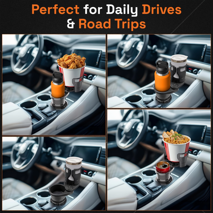 KESGİN MARKET® 2’si 1 Arada Ayarlanabilir Araç Bardak Tutucu, Genişleyebilir Üst Kısım 3”-6.2”, Şişe Adaptörü, Araba Organizatörü, Dayanıklı Taban, Ramblers Hydroflask Uyumlu, Modern Araç Düzenleyic