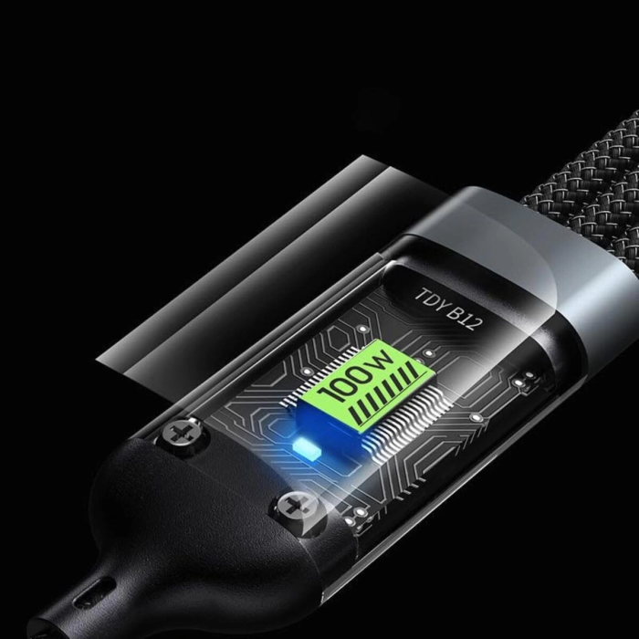 KESGİN MARKET® 3in1 100w Hızlı Şarj Ve Data Kablosu, 1.2m Halat Örgü Kırılmaz Uç, Usb-c Lightning Micro Uyumlu, Dayanıklı Çoklu Cihaz Şarj Kablosu