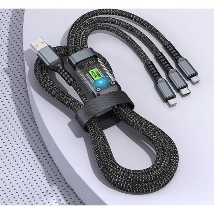 KESGİN MARKET® 3in1 100w Hızlı Şarj Ve Data Kablosu, 1.2m Halat Örgü Kırılmaz Uç, Usb-c Lightning Micro Uyumlu, Dayanıklı Çoklu Cihaz Şarj Kablosu