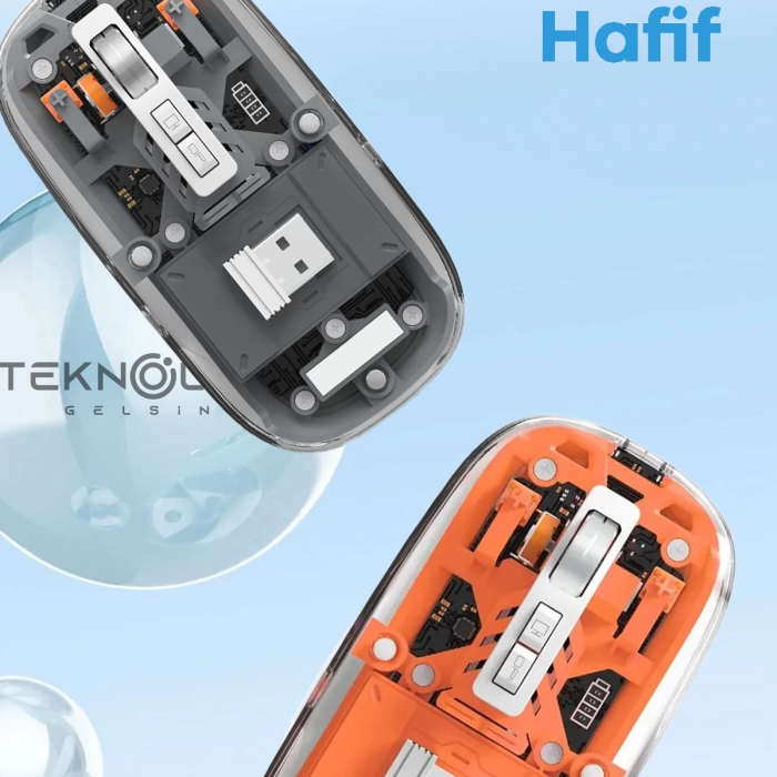 KESGİN MARKET® Bluetooth Usb Çift Modlu Sessiz Mouse, Şeffaf Mıknatıslı Kapaklı, Type-c Şarjlı, Dpı Ayarlı, Kablosuz 10m Çekim Mesafeli, Masaüstü Kısayol Tuşlu, Taşınabilir Şarjlı Mouse Turuncu