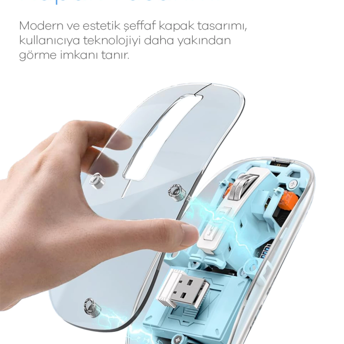 KESGİN MARKET® Bluetooth Usb Çift Modlu Sessiz Mouse, Şeffaf Mıknatıslı Kapaklı, Type-c Şarjlı, Dpı Ayarlı, Kablosuz 10m Çekim Mesafeli, Masaüstü Kısayol Tuşlu, Taşınabilir Şarjlı Mouse Turuncu