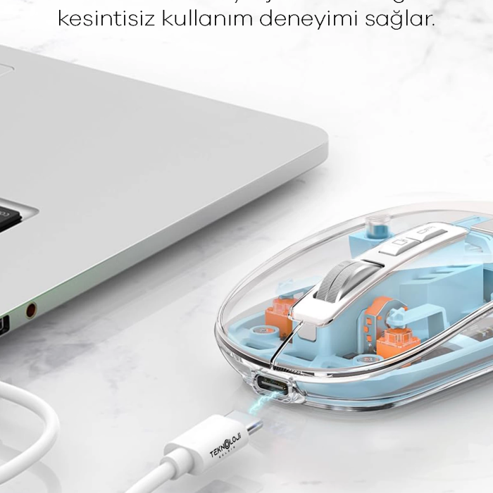 KESGİN MARKET® Bluetooth Usb Çift Modlu Sessiz Mouse, Şeffaf Mıknatıslı Kapaklı, Type-c Şarjlı, Dpı Ayarlı, Kablosuz 10m Çekim Mesafeli, Masaüstü Kısayol Tuşlu, Taşınabilir Şarjlı Mouse Turuncu