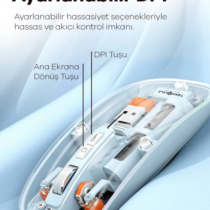 KESGİN MARKET® Bluetooth Usb Çift Modlu Sessiz Mouse, Şeffaf Mıknatıslı Kapaklı, Type-c Şarjlı, Dpı Ayarlı, Kablosuz 10m Çekim Mesafeli, Masaüstü Kısayol Tuşlu, Taşınabilir Şarjlı Mouse Siyah