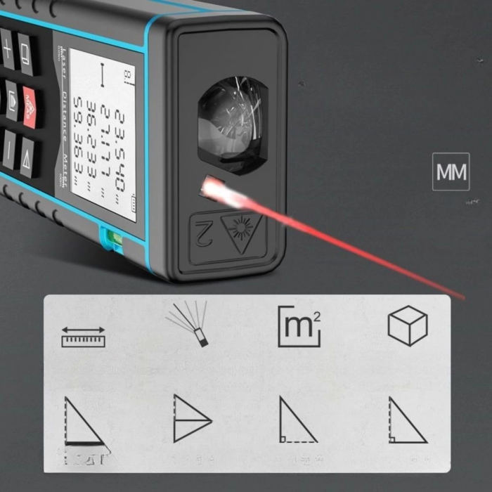 KESGİN MARKET® Profesyonel 40 Metre Dijital Lazer Metre Ölçer Lcd Ekran, Su Terazili, Alan Hacim, Pisagor Hesaplama Ve 20 Kayıt Hafızası
