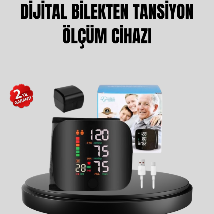 KESGİN MARKET® Bilekten Ölçüm Dijital Tansiyon Aleti – Renkli Risk Göstergeli ve Aritmi Uyarılı
