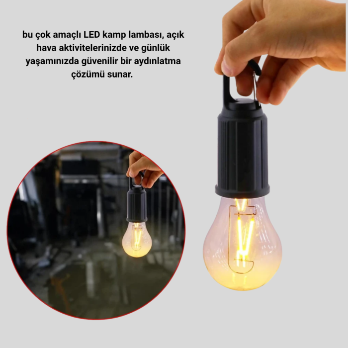 KESGİN MARKET® Taşınabilir Şarjlı LED Kamp Lambası – Type-C Girişli ve Kancalı Tasarım