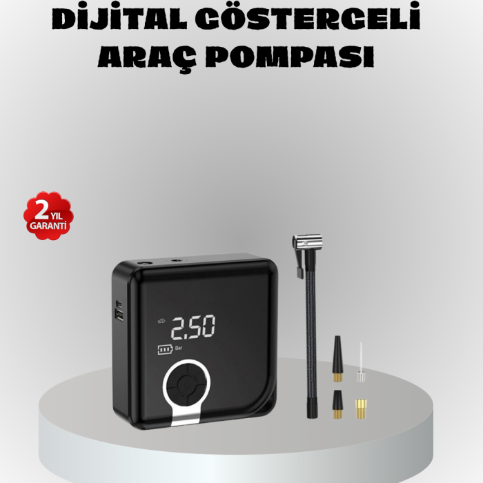 Dijital Ekranlı Şarjlı Hava Kompresörü 150 PSI Güçlü Motorlu