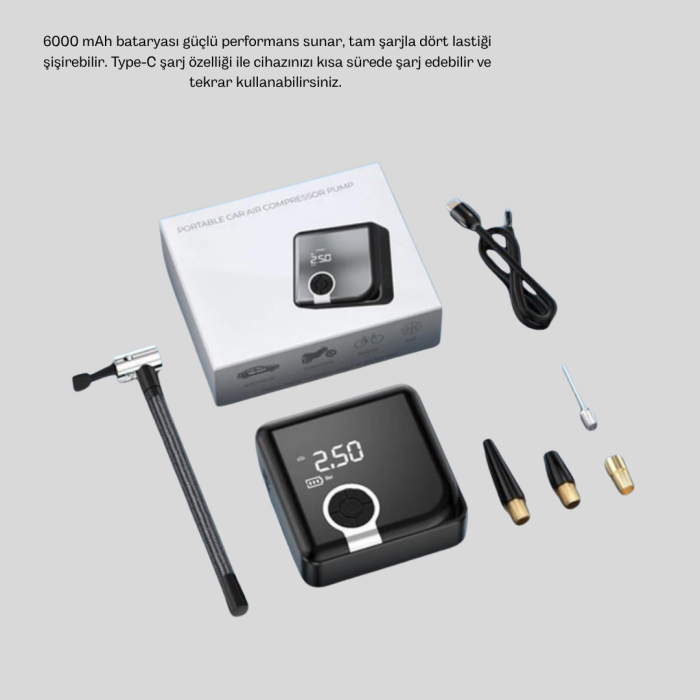 Taşınabilir Akıllı Hava Kompresörü Yüksek Basınç Kapasiteli
