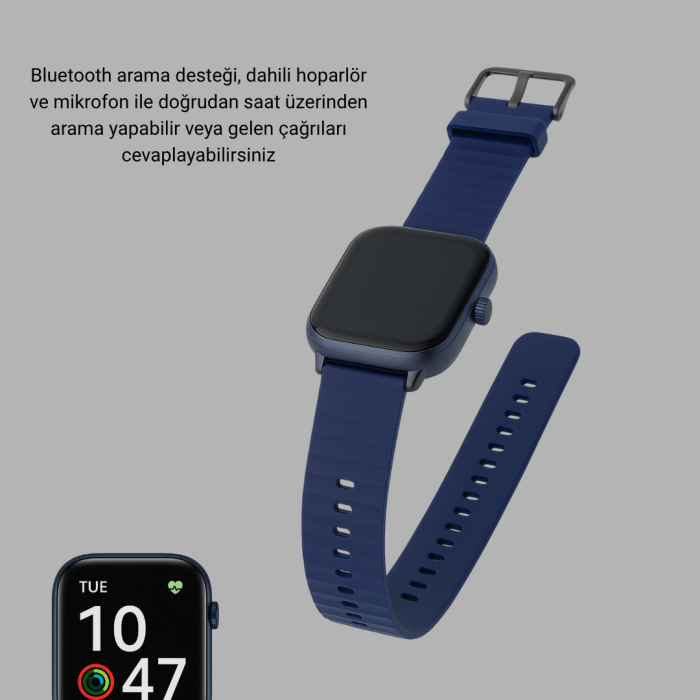 Akıllı Saat 360 mAh Çoklu Spor Modlu Lacivert Siyah Kordon