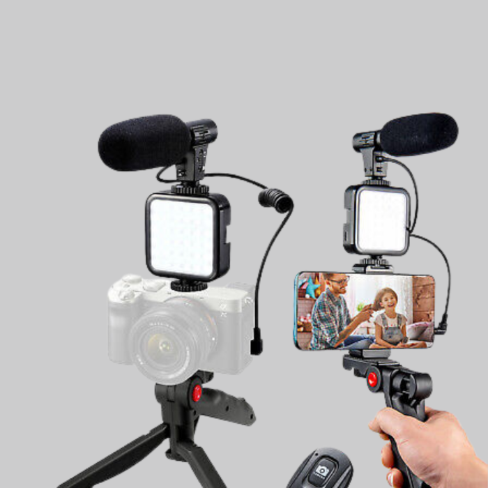 Video Çekim Kiti Tripod LED Işık Harici Mikrofon ve Bluetooth Kumanda Seti