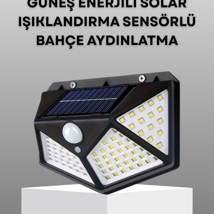 100 LED Solar Lamba Hareket Algılamalı Bahçe Duvar Dış Mekan Aydınlatma