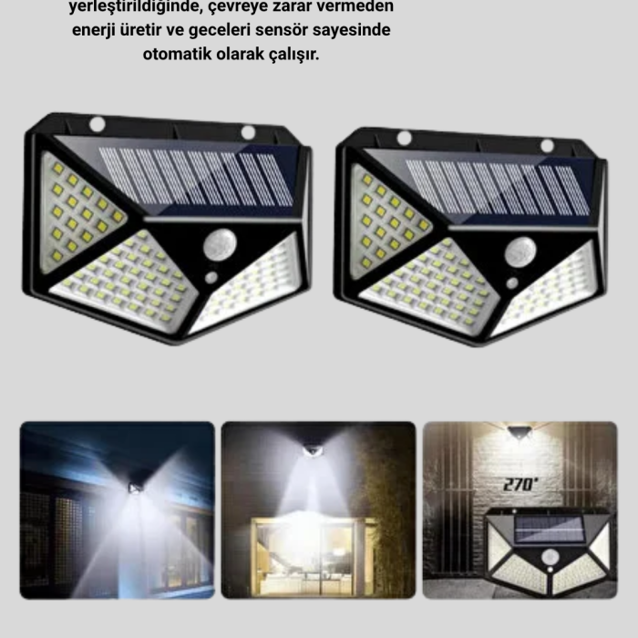 Güneş Enerjili Aydınlatma 100 LED Sensörlü Solar Dış Mekan Lamba