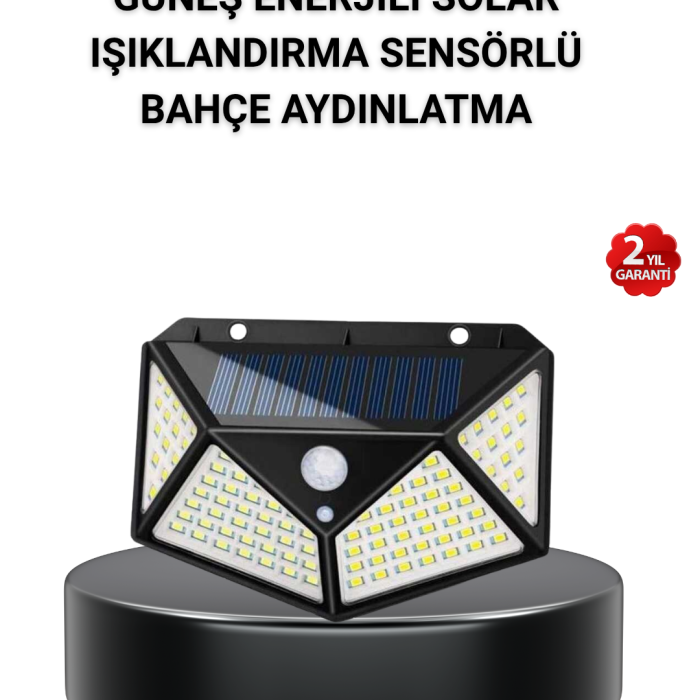 Solar Bahçe Lambası 100 LED Hareket Sensörlü Güneş Enerjili Aydınlatma