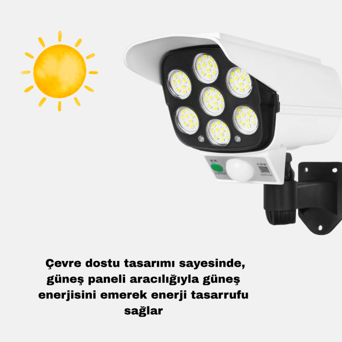 Güneş Paneliyle Şarj Olan Hareket Sensörlü Dış Mekan Güvenlik Lambası Ayarlanabilir