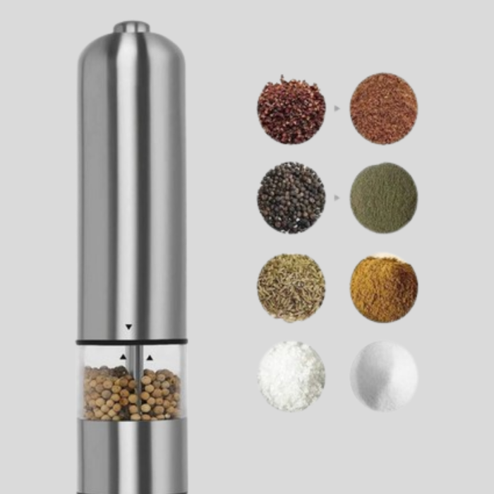 Elektrikli Tuz Karabiber Değirmeni – Paslanmaz Gövde, LED Işıklı ve Ayarlanabilir Öğütme