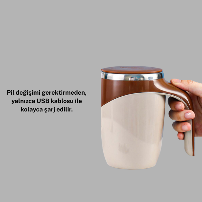 Manyetik Karıştırıcı Kupa USB Şarjlı Otomatik Karıştırma Çift Katmanlı