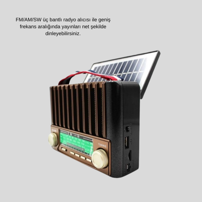 Taşınabilir Hoparlör Güneş Panelli Bluetooth USB SD FM AM SW Radyo