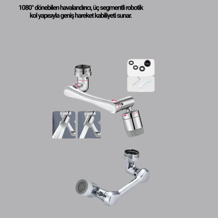 Üç Segmentli 1080 Derece Musluk Aparatı Esnek Döner Havalandırıcı Pratik Kullanım