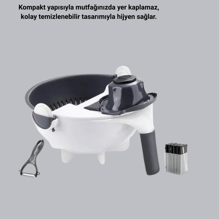 Çok Fonksiyonlu Döner Rende Süzgeç Hazneli Ergonomik Sebze Doğrayıcı
