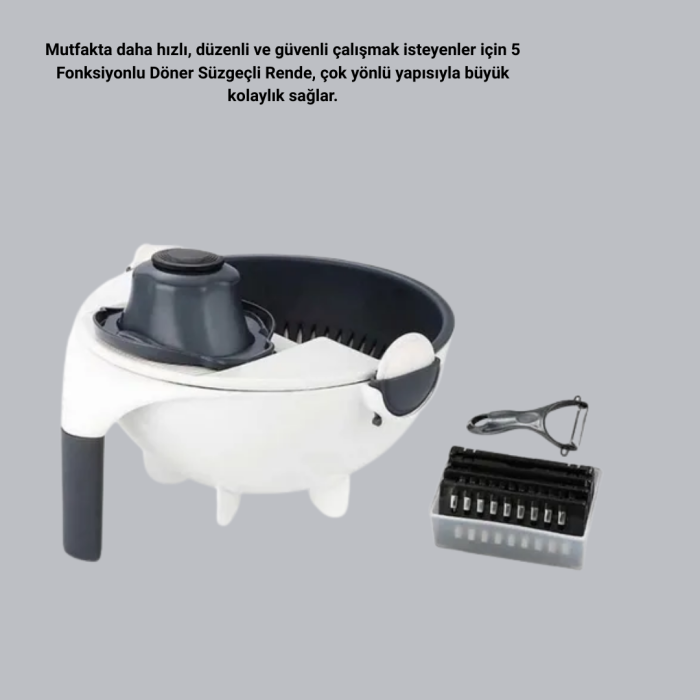 5 Fonksiyonlu Döner Rende Süzgeçli Çok Amaçlı Sebze Doğrayıcı Kaymaz Tabanlı