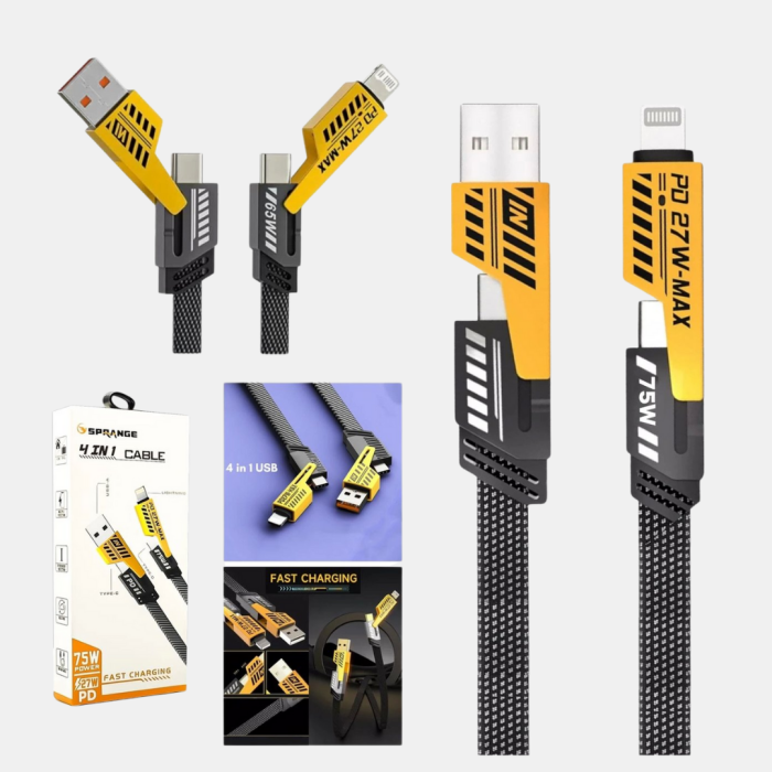 65W 4’ü 1 Arada Örgülü Hızlı Şarj Kablosu USB-C USB-A Çoklu Şarj Dayanıklı