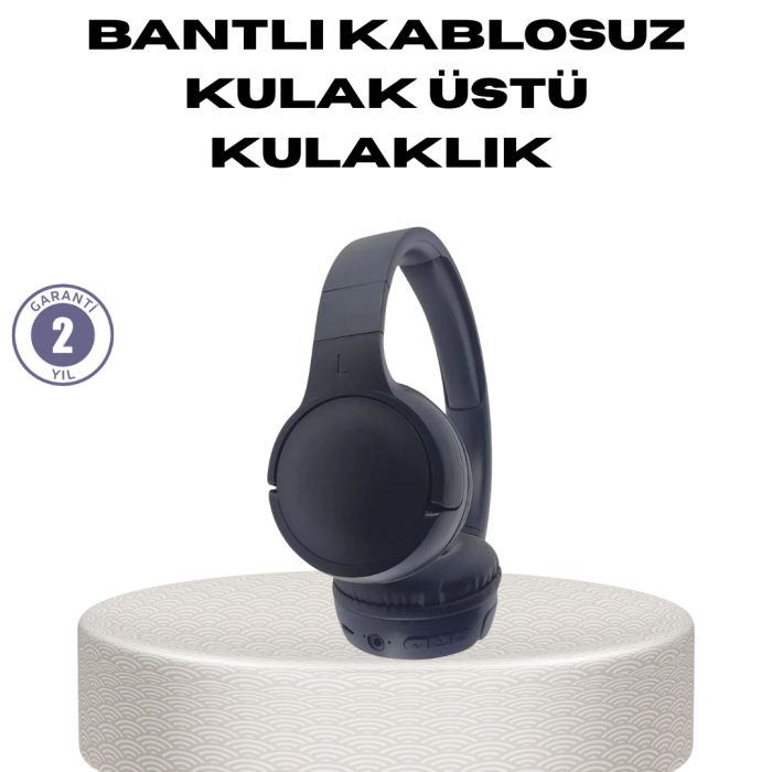 Bluetooth 5.0 Siyah Kablosuz Kulaklık 18 Saat Batarya Katlanabilir Tasarım