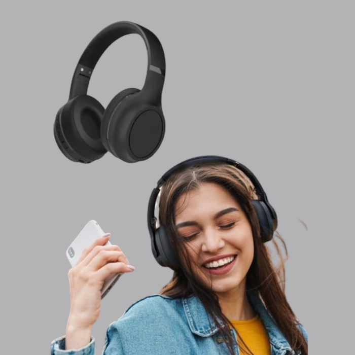 Bluetooth 5.0 Siyah Kablosuz Kulaklık 18 Saat Batarya Katlanabilir Tasarım