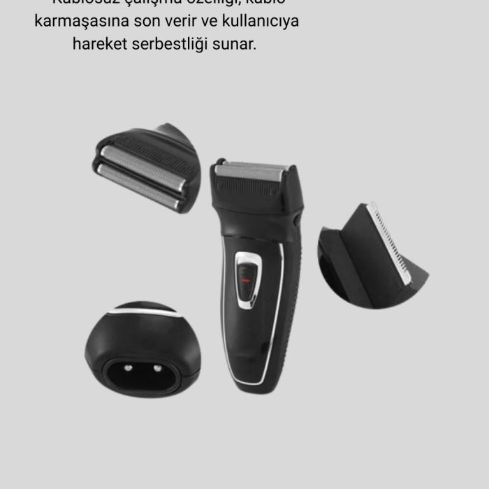 Kablosuz Tıraş Makinesi Çift Başlıklı Kuru Tıraş Folyo Başlık Şarj Göstergeli