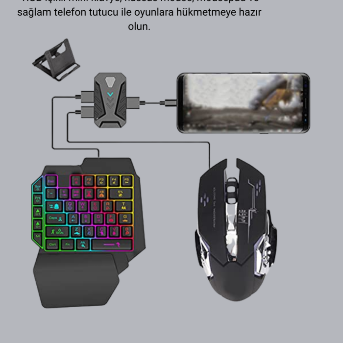 Bluetooth 5.3 Mobil Oyun Konsolu Dönüştürücü Seti 5 Parça Klavye Mouse Kit