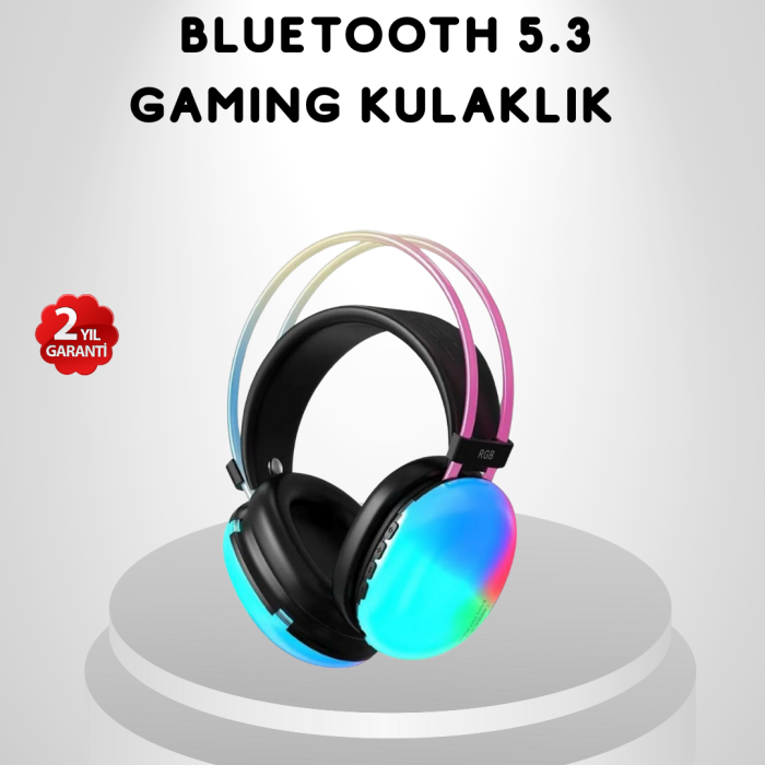 RGB Işıklı Kablosuz Kulaklık Bluetooth 5.3 800mAh Ergonomik IPX4 Dayanıklı
