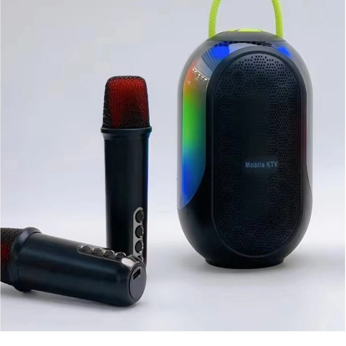 Bluetooth Çift Mikrofonlu Kablosuz Karaoke Rgb Işıklı Yüksek Sesli Müzik 4 Ses Degıstırme