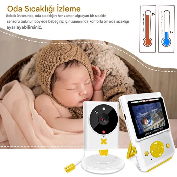 Akıllı Bebek Kamerası Monitörlü Karşılıklı Konuşma Özellikli Sıcaklık İzleme 2.4 İnç Bebek Kamerası
