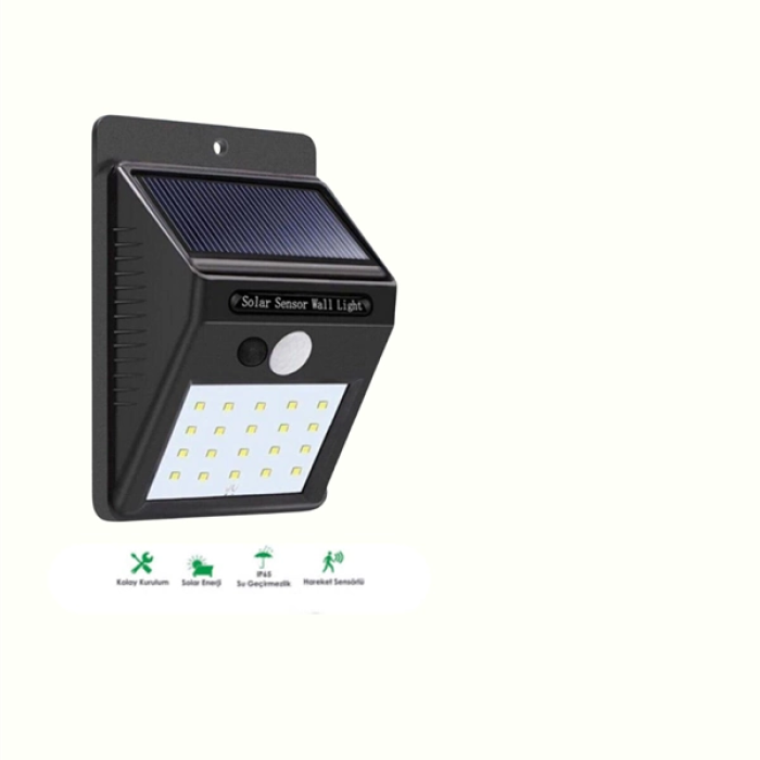Solar Enerjili 20 Led Duvar Lambası | Hareket Sensörlü, Su Geçirmez, Kablo Gerektirmez