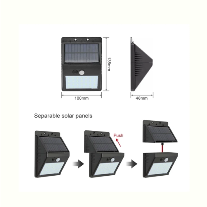 Solar Enerjili 20 Led Duvar Lambası | Hareket Sensörlü, Su Geçirmez, Kablo Gerektirmez