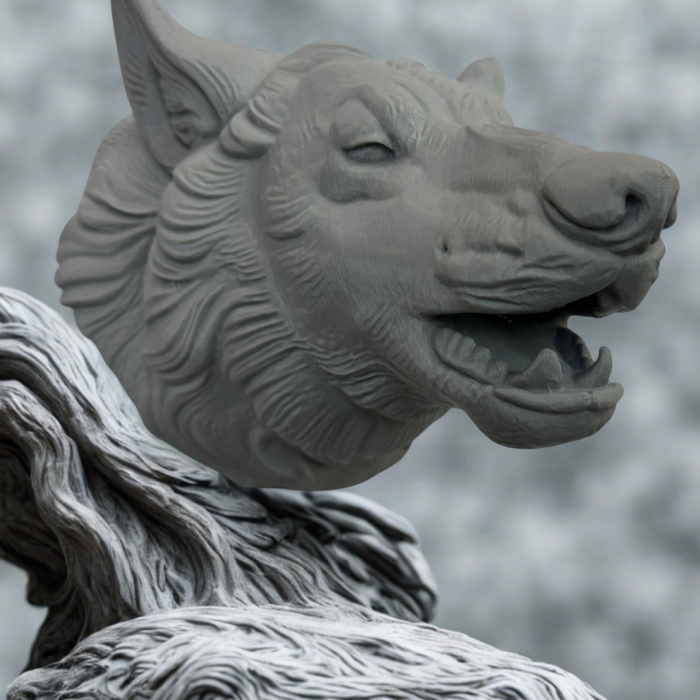 Gri Kurt Başı Figürü Duvar Tipi Dekoratif Heykel Hediyelik