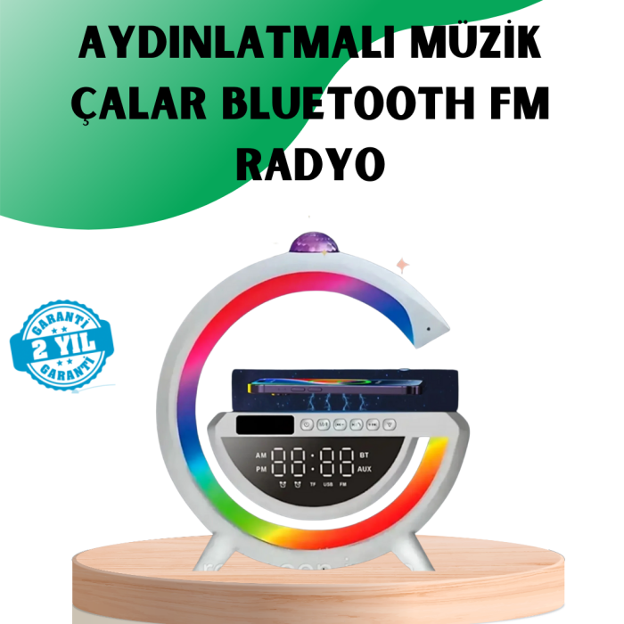 Aux TF Kart FM Destekli Dijital Saatli Kablosuz Şarjlı Hoparlör