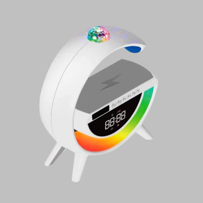 Bluetooth 5.0 Kablosuz Şarj Rampalı FM Radyo ve RGB Işıklı Hoparlör