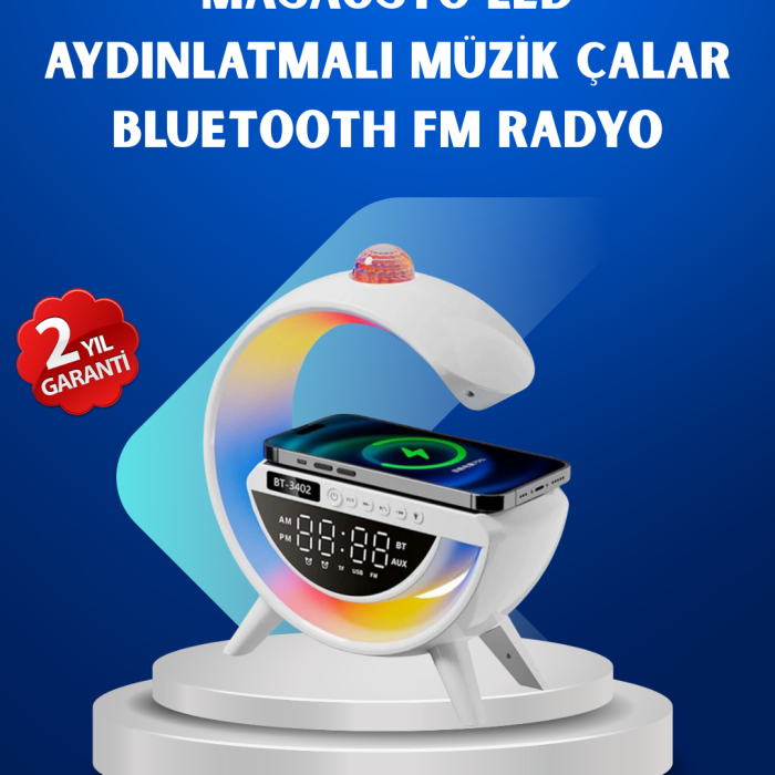 Kablosuz Şarjlı Dijital Saat RGB Işıklı Bluetooth Hoparlör Çok Fonksiyonlu