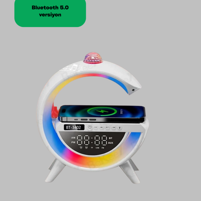 Kablosuz Şarjlı Dijital Saat RGB Işıklı Bluetooth Hoparlör Çok Fonksiyonlu